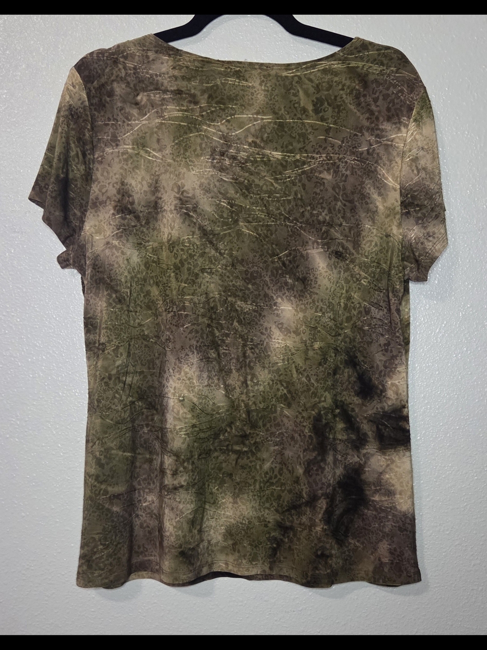 Dress Barn Olive Green/Coco Paisley Short Sleeve Tee with Rhinestones - Picture 2 of 9